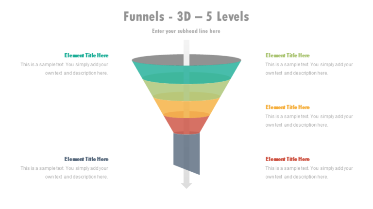 Editable 3D 5 Levels Funnel Powerpoint Template