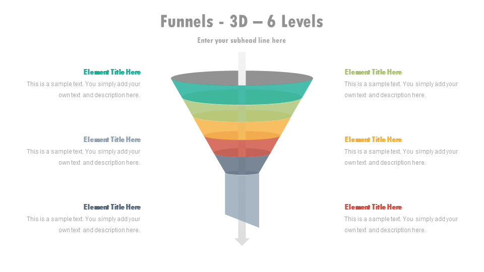 3D 6 Levels Funnel Power Point Template
