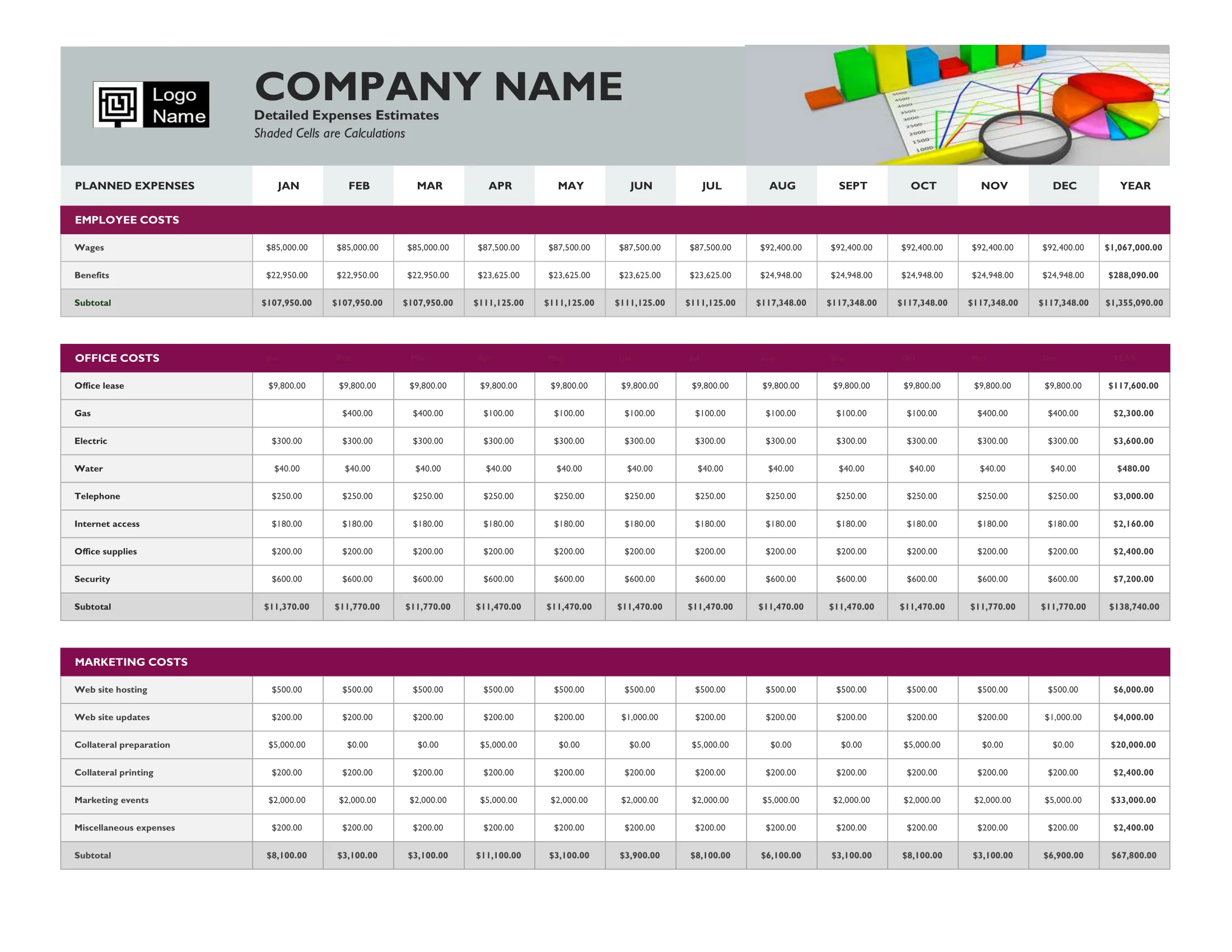 Editable Business Expense Budget Management Excel Report