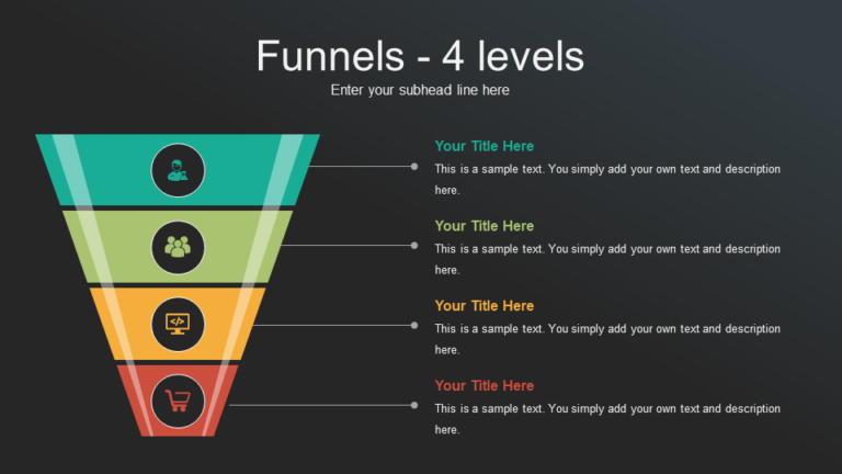 Editable Dark 4 Levels Funnel Powerpoint Template