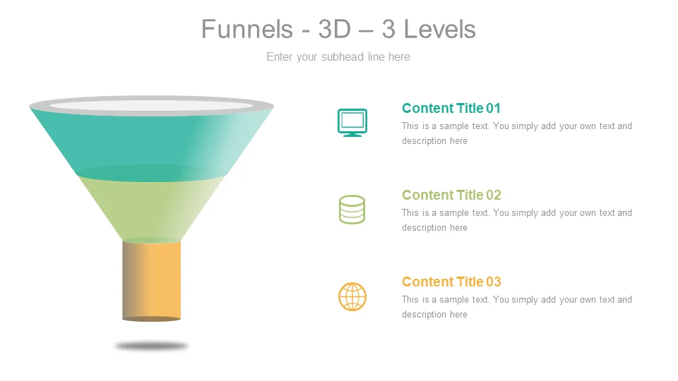 Elegant 3D 3 Levels Funnel PPT Template