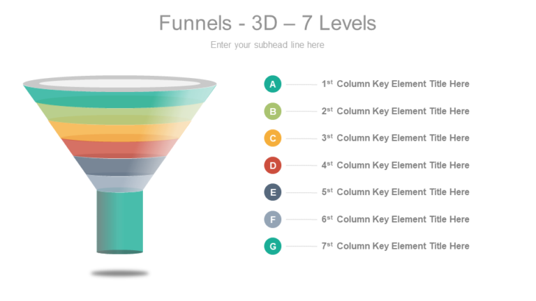 Editable Elegant 3D 7 Levels Funnel Powerpoint Template