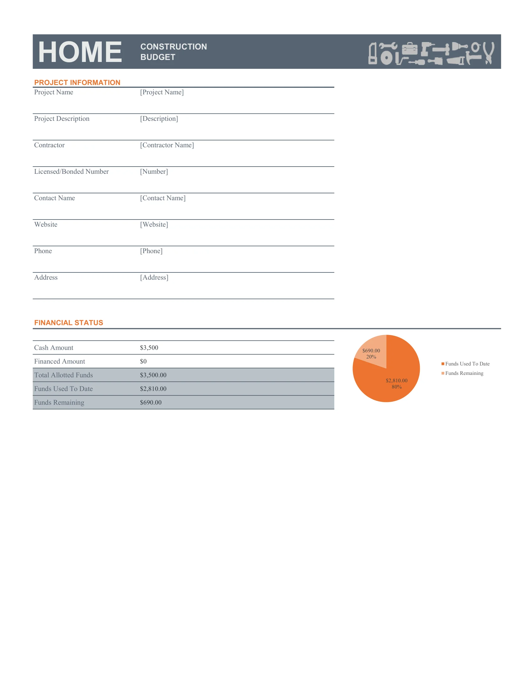 Home Construction Budget Excel Template