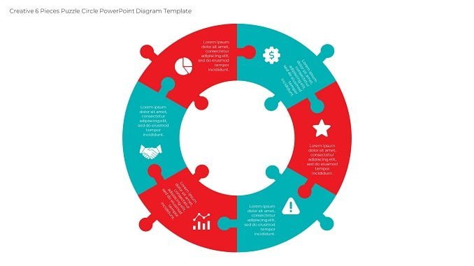 Creative 6 Pieces Puzzle Circle PowerPoint Diagram Template