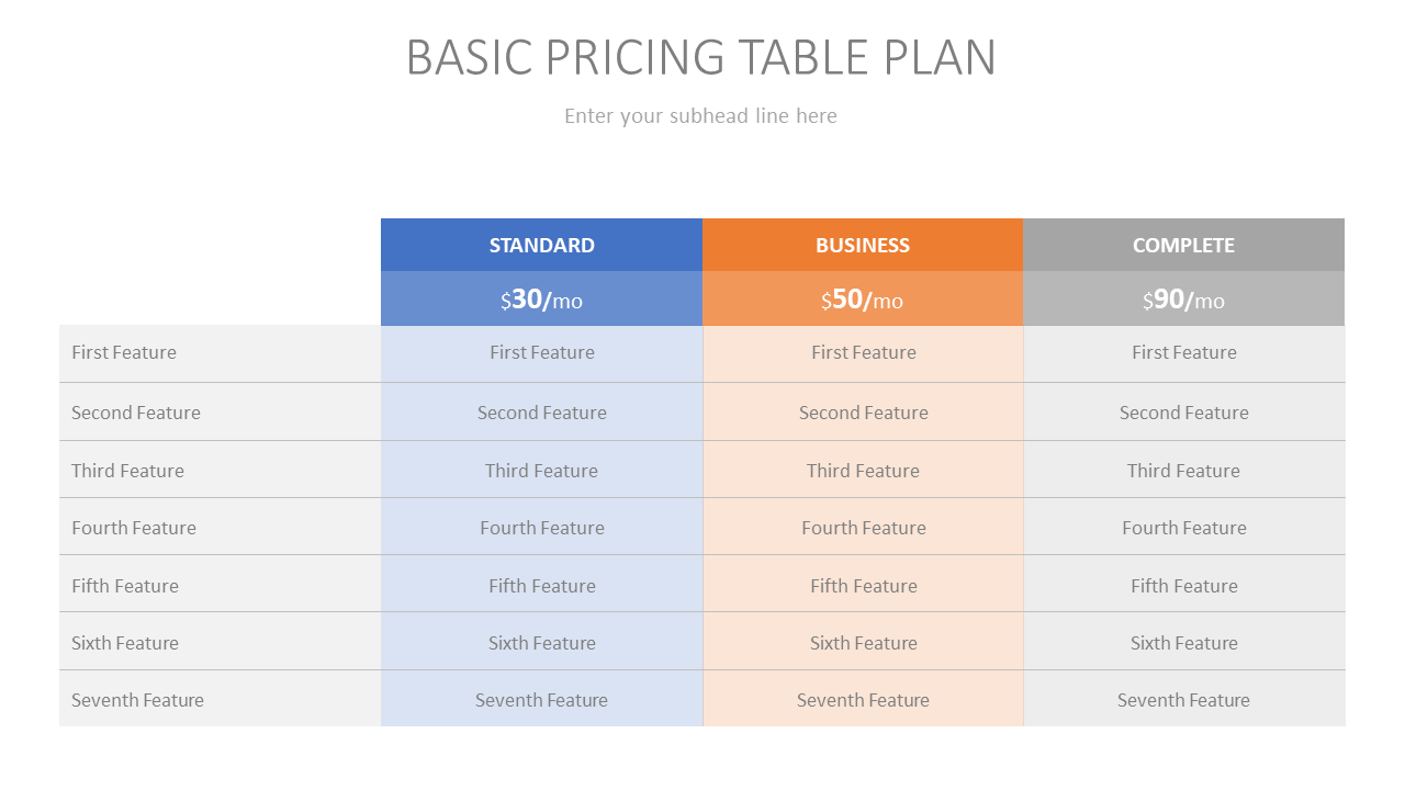 Basic Services Pricing Slide