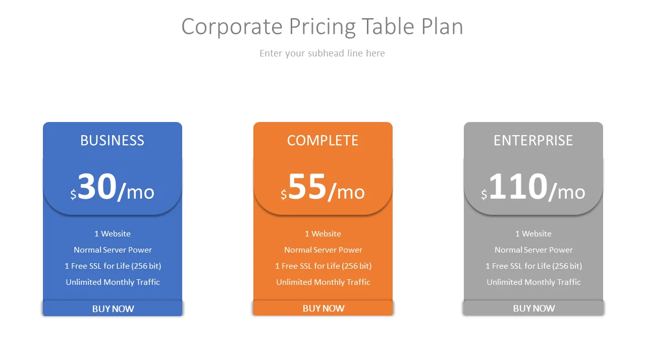 Corporate Pricing Table Slide