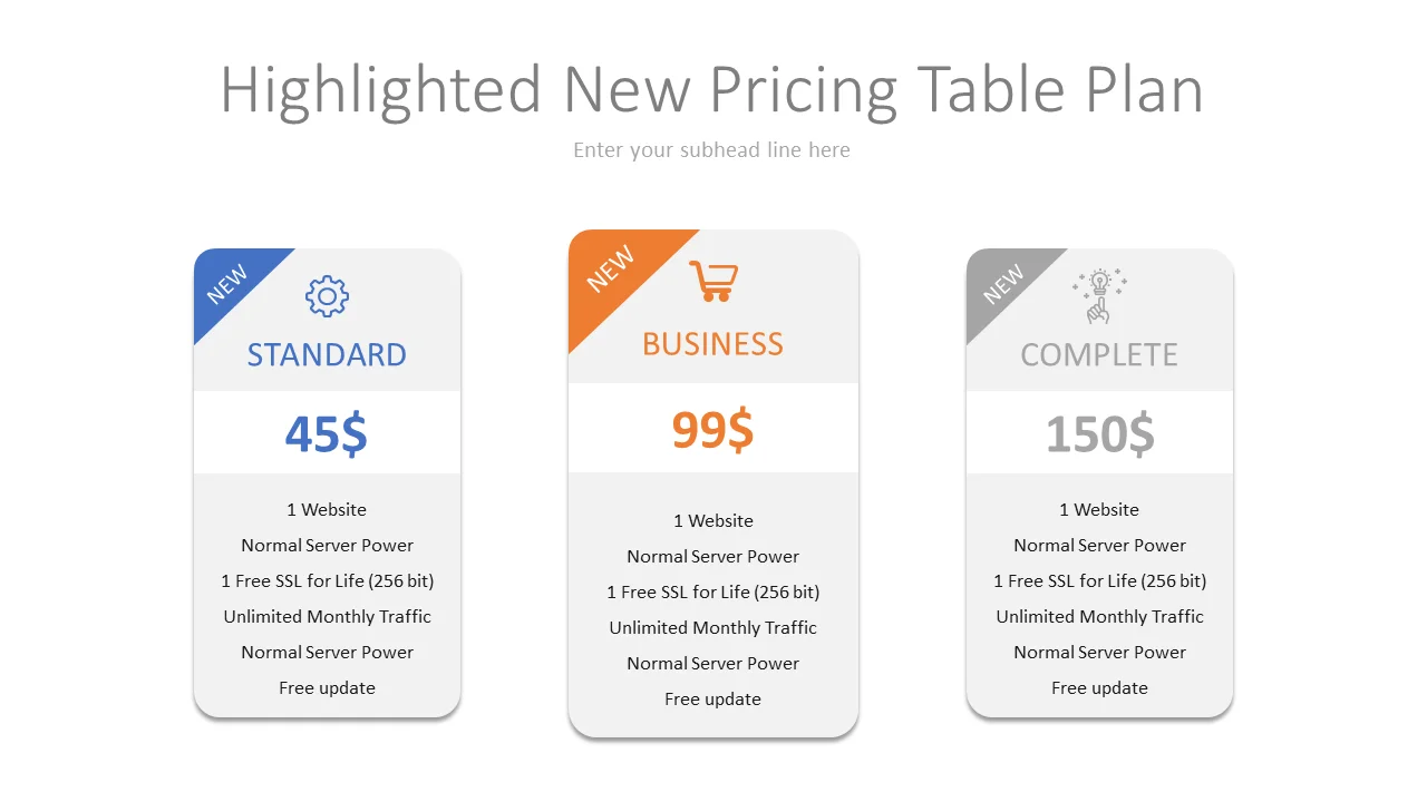 Highlighted New Pricing Table