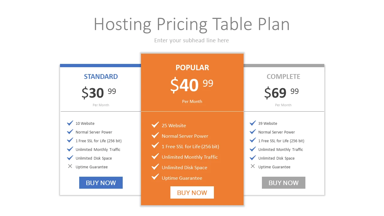 Hosting Pricing Table