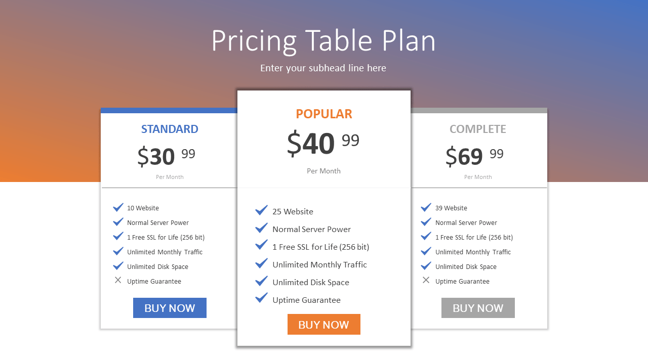 Pricing Table Plan
